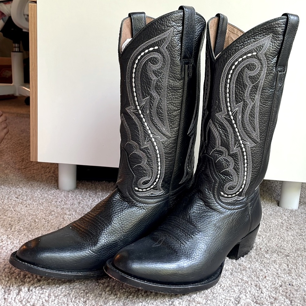 Ariat Mens Black Cowboy Boots - Scottsdale R-Toe w/ Handcrafted Leather Sole